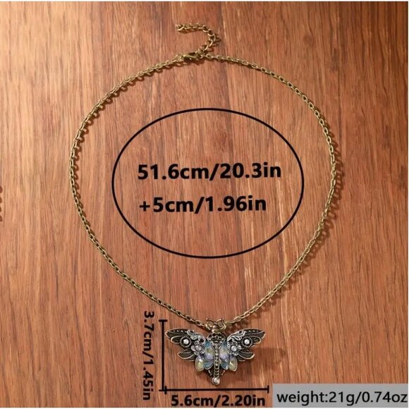 Gothic Steampunk Style Moth Pendant Necklace - Picture 2 of 3